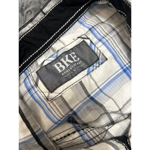 LARGE Buckle BKE Athletic Fit Pearl Snap Button Shirt Long Sleeve White Blue Pla - Picture 5 of 7